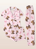 Cute Highland Cow Pajama Set - 3-Piece Notch Lapel Loungewear