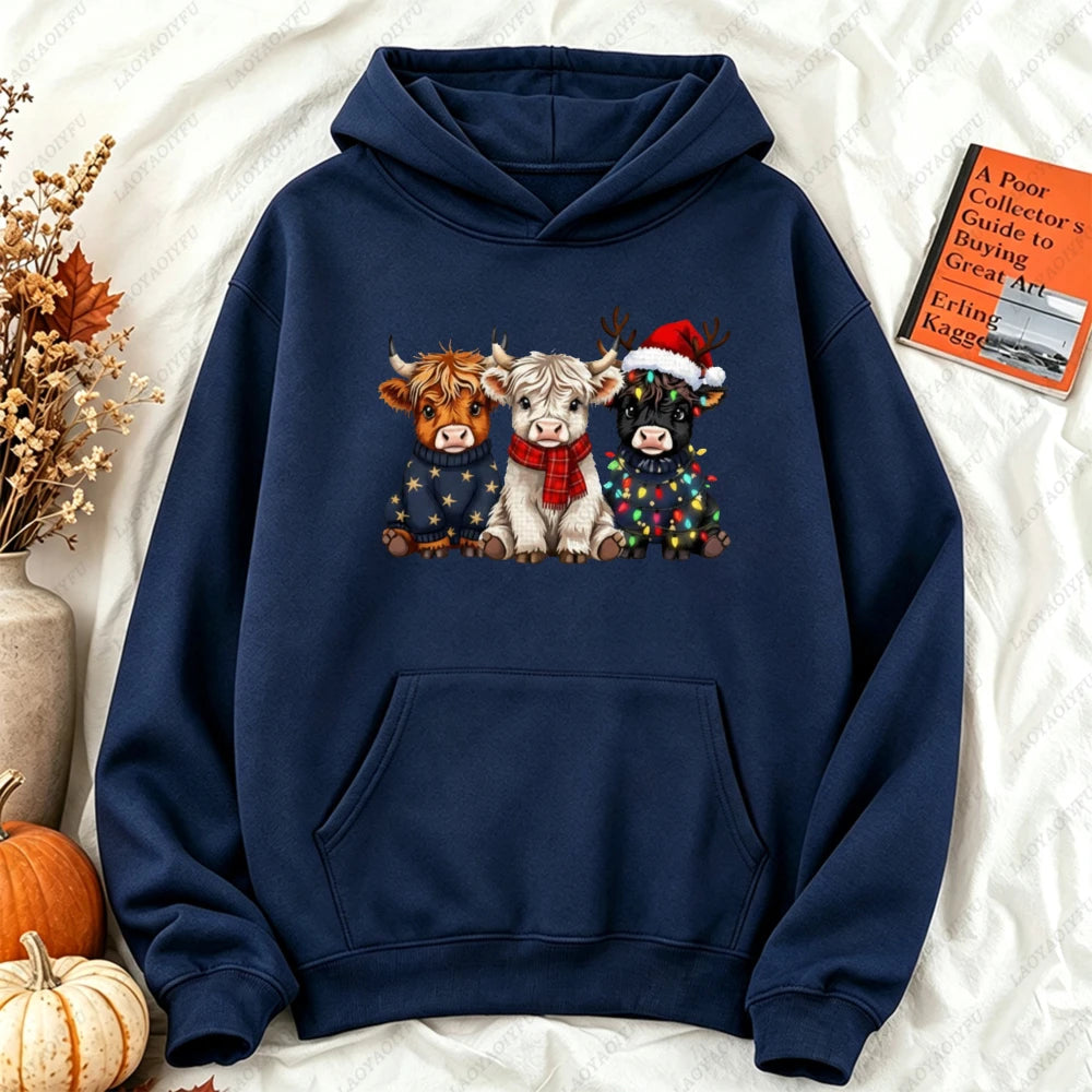 Cute Highland Cow Christmas Hoodie - Winter Holiday Pullover