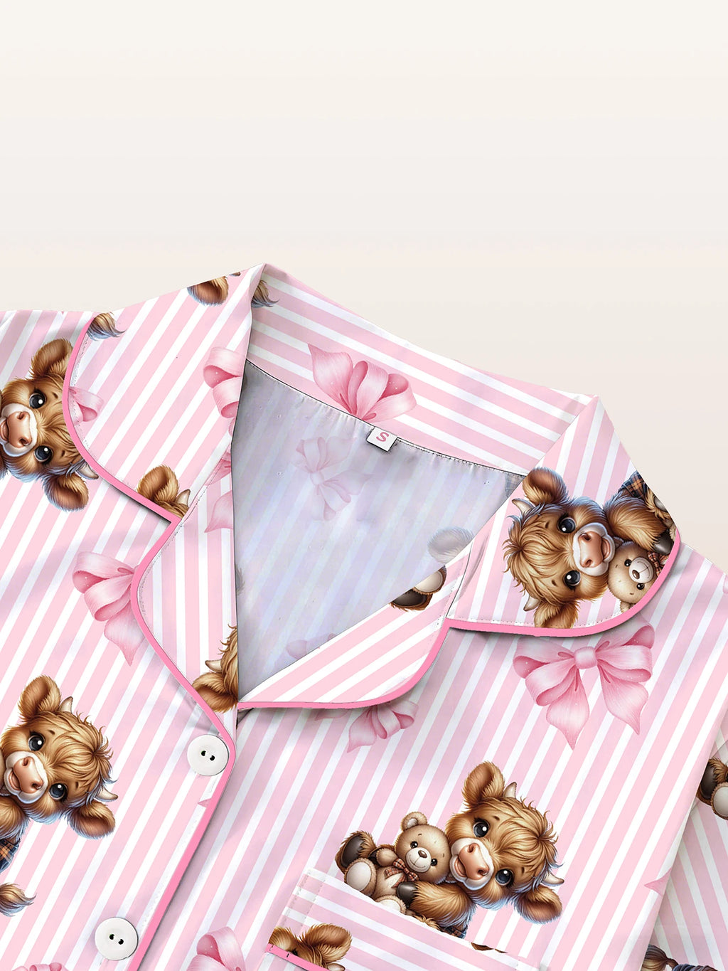 Cute Highland Cow Pajama Set - 3-Piece Notch Lapel Loungewear