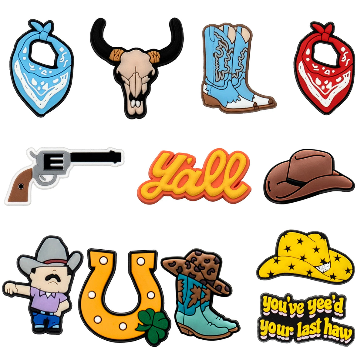 Western Cowboy Shoe Charms (12-Piece Set)