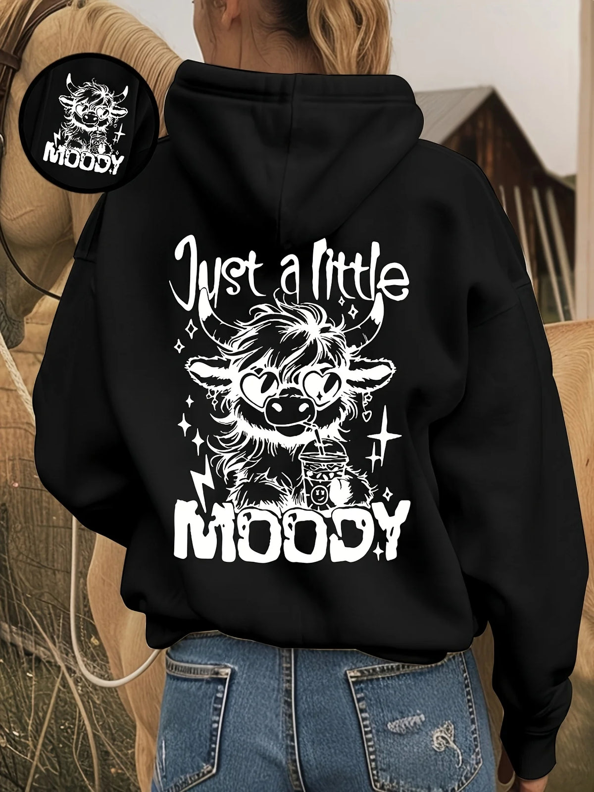 Western Cow Print Letter Graphic Pullover Hoodie