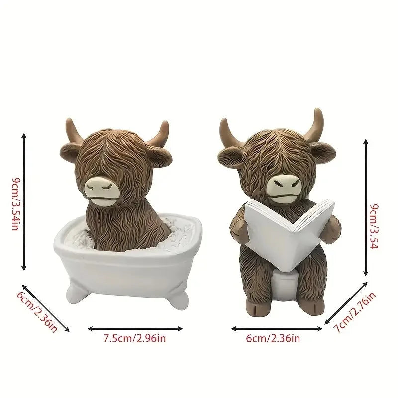 Highland Cow Resin Figurine - Cute Desk & Bathroom Decor