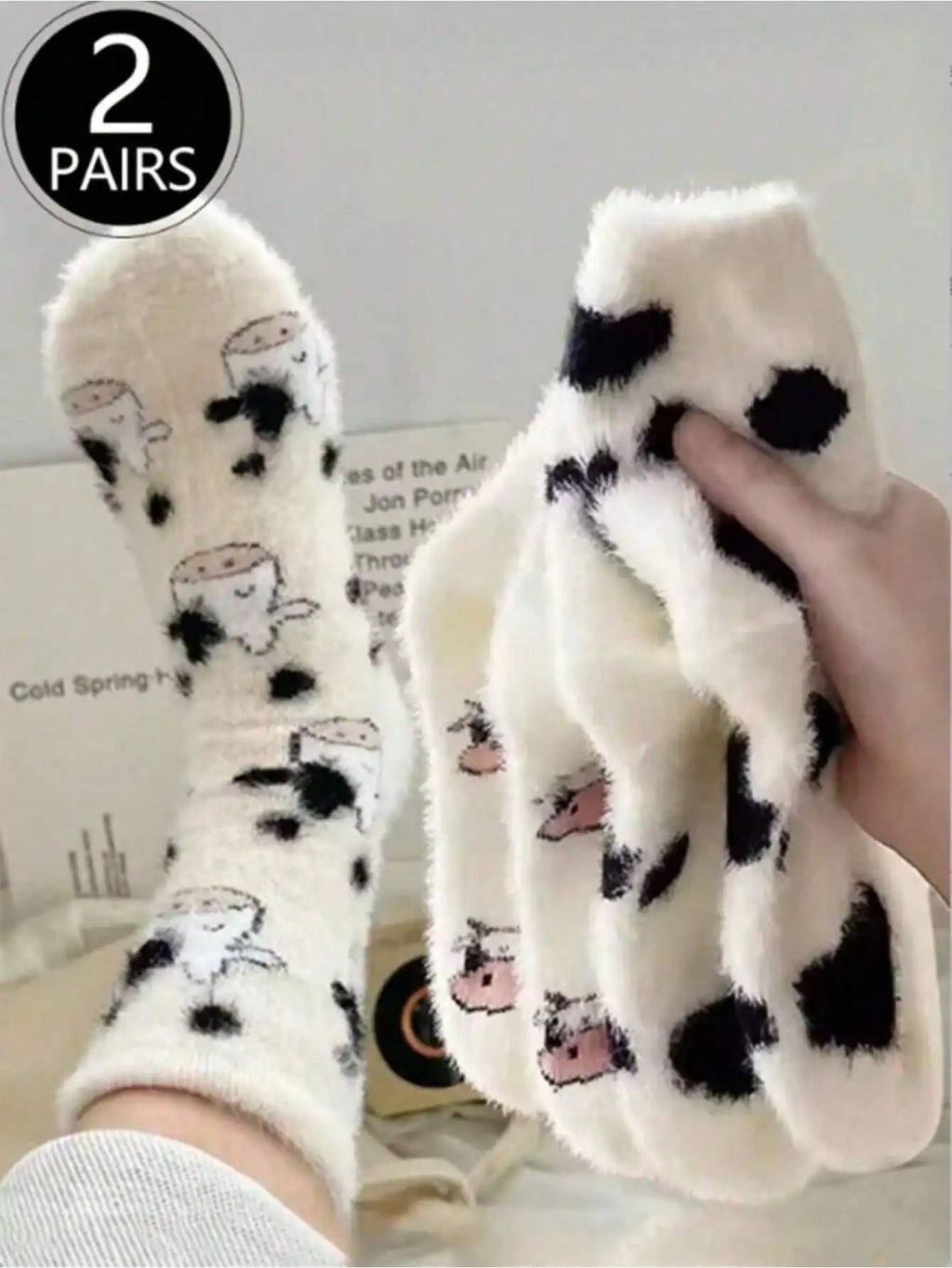 Cute Cartoon Cow Mink Velvet Socks – Soft Plush Winter Sleep Socks