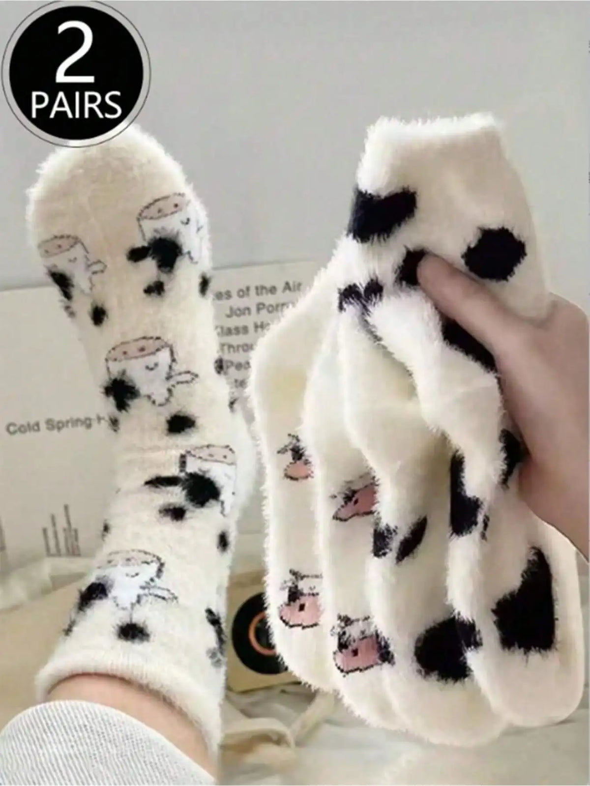 Cute Cartoon Cow Mink Velvet Socks – Soft Plush Winter Sleep Socks