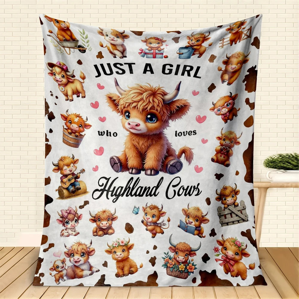 Cute Highland Cow Flannel Throw Blanket