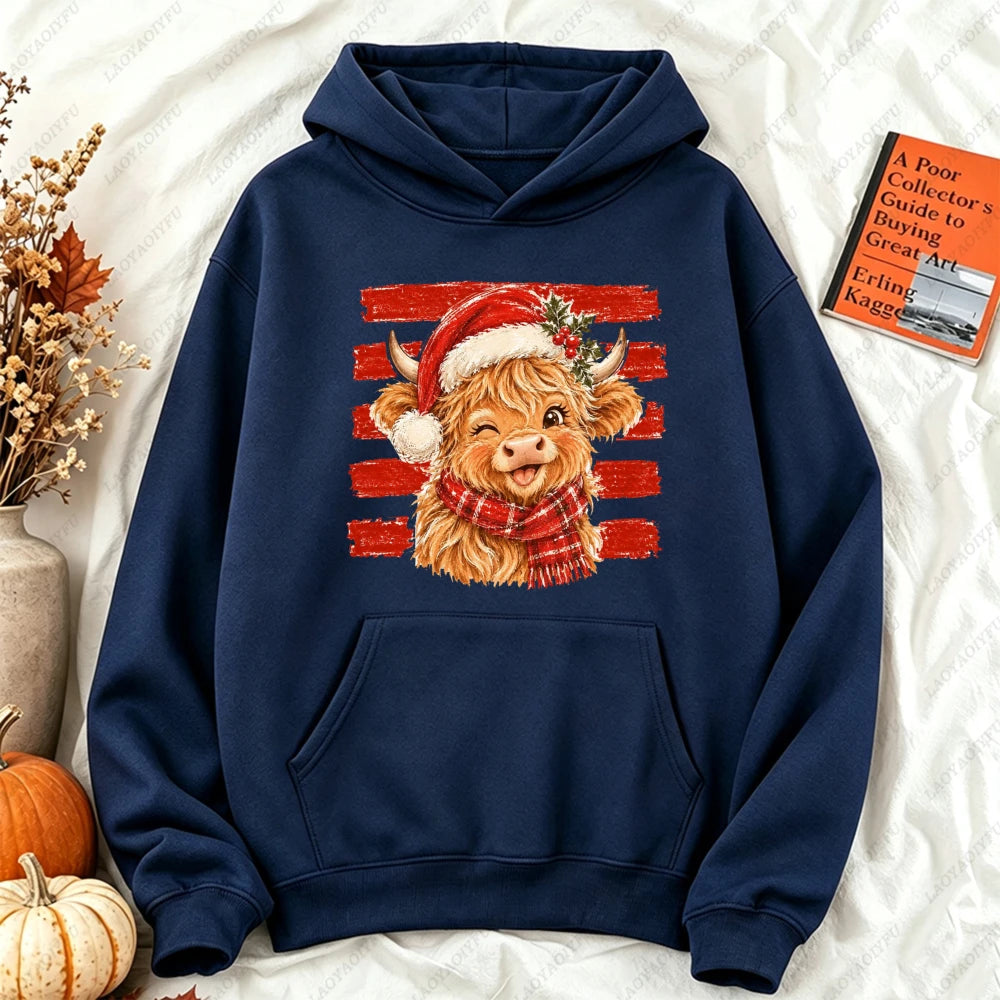 Cute Highland Cow Christmas Hoodie - Winter Holiday Pullover