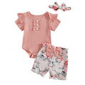 Baby Girl Cow Print & Floral Shorts Romper Set