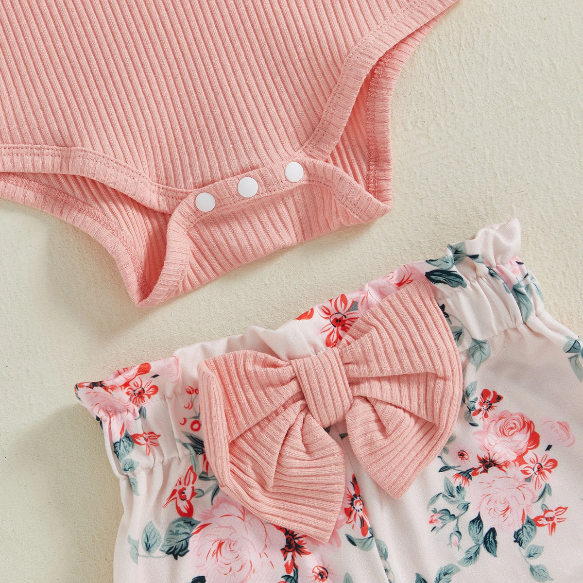 Baby Girl Cow Print & Floral Shorts Romper Set