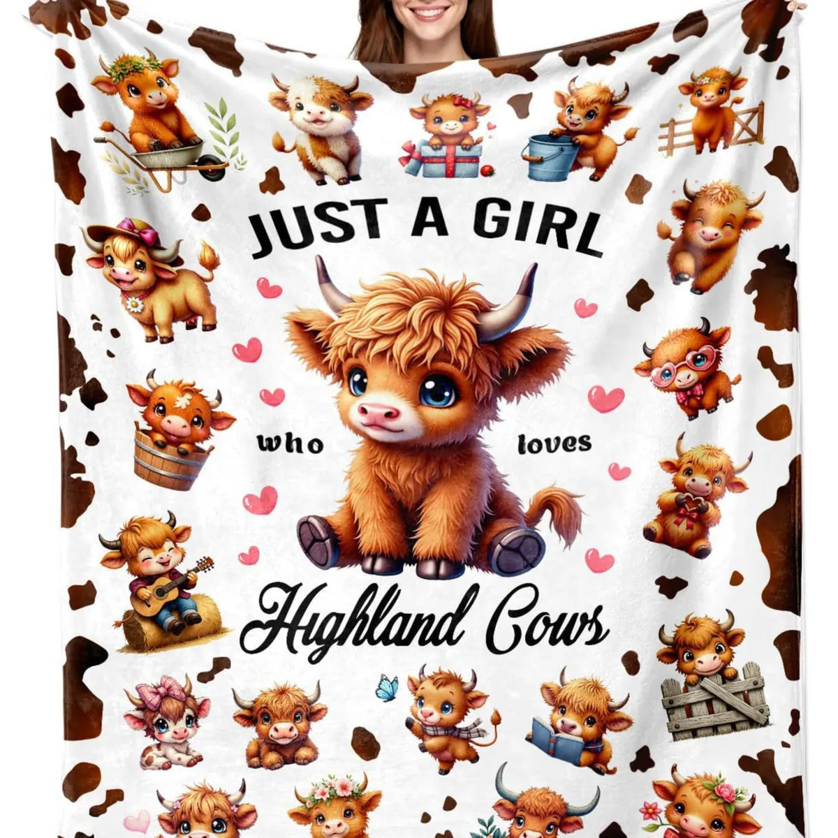Highland Cow & Brown Floral Cozy Flannel Blanket | Farmhouse Throw
