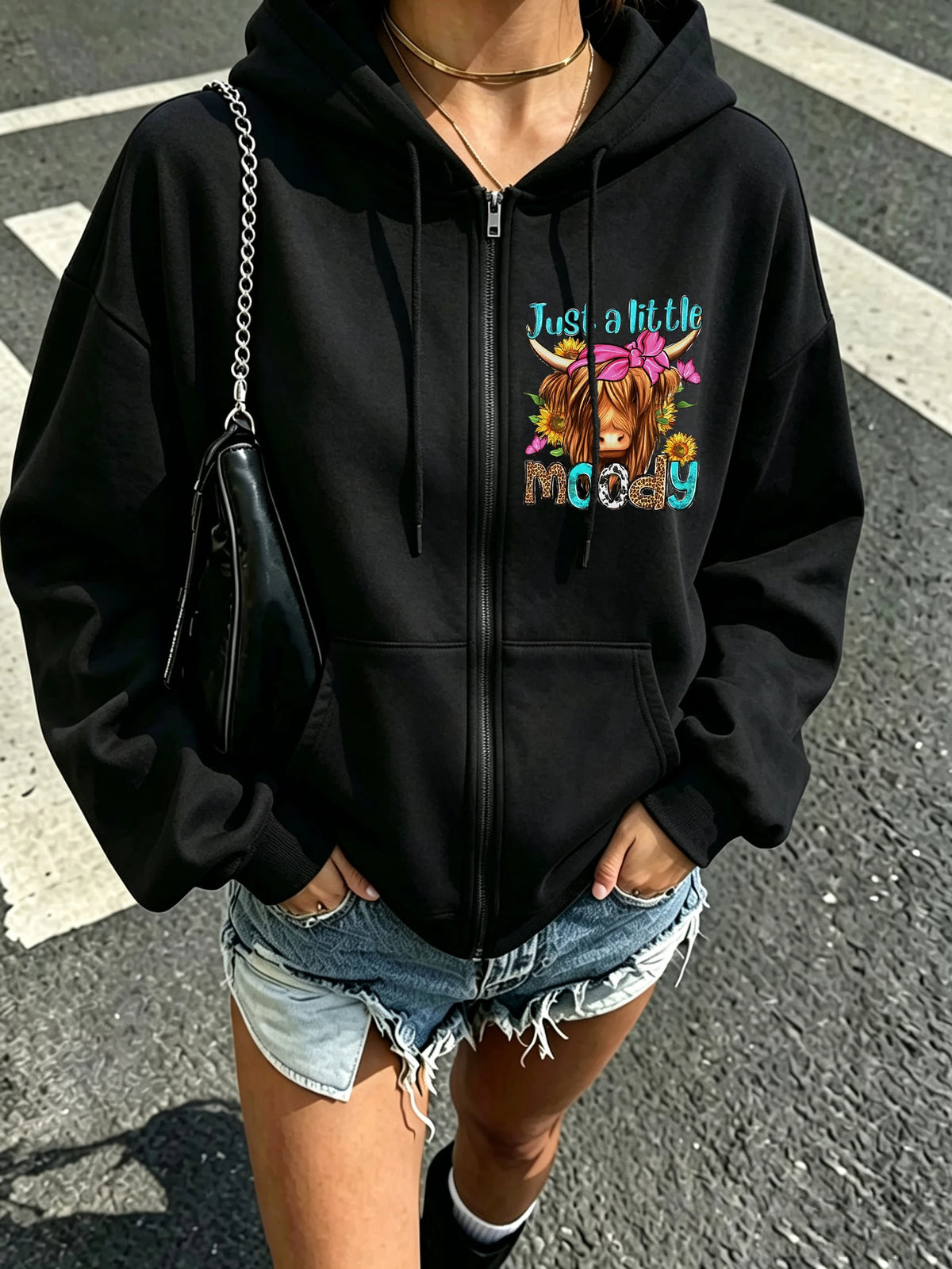 "Just A Little Moody" Zip-Up Hoodie
