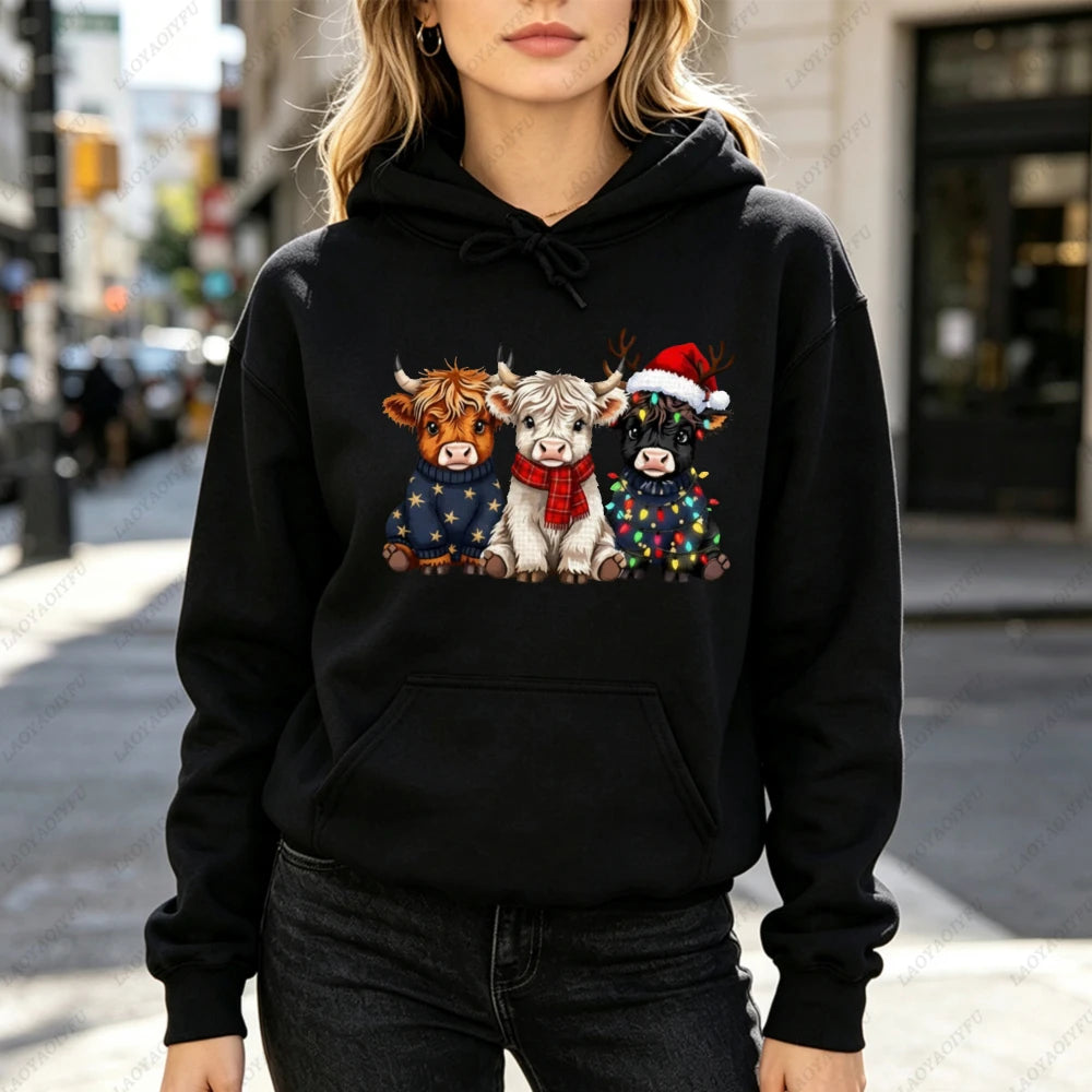 Cute Highland Cow Christmas Hoodie - Winter Holiday Pullover