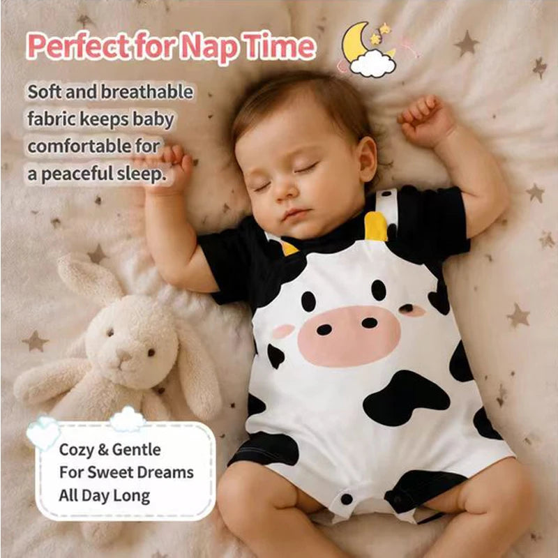 Unisex Baby Cow Horn Print Suspender Romper (0-18M)