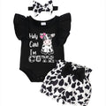 Newborn Sleeveless Romper & Cow Print Shorts 3-Piece Set
