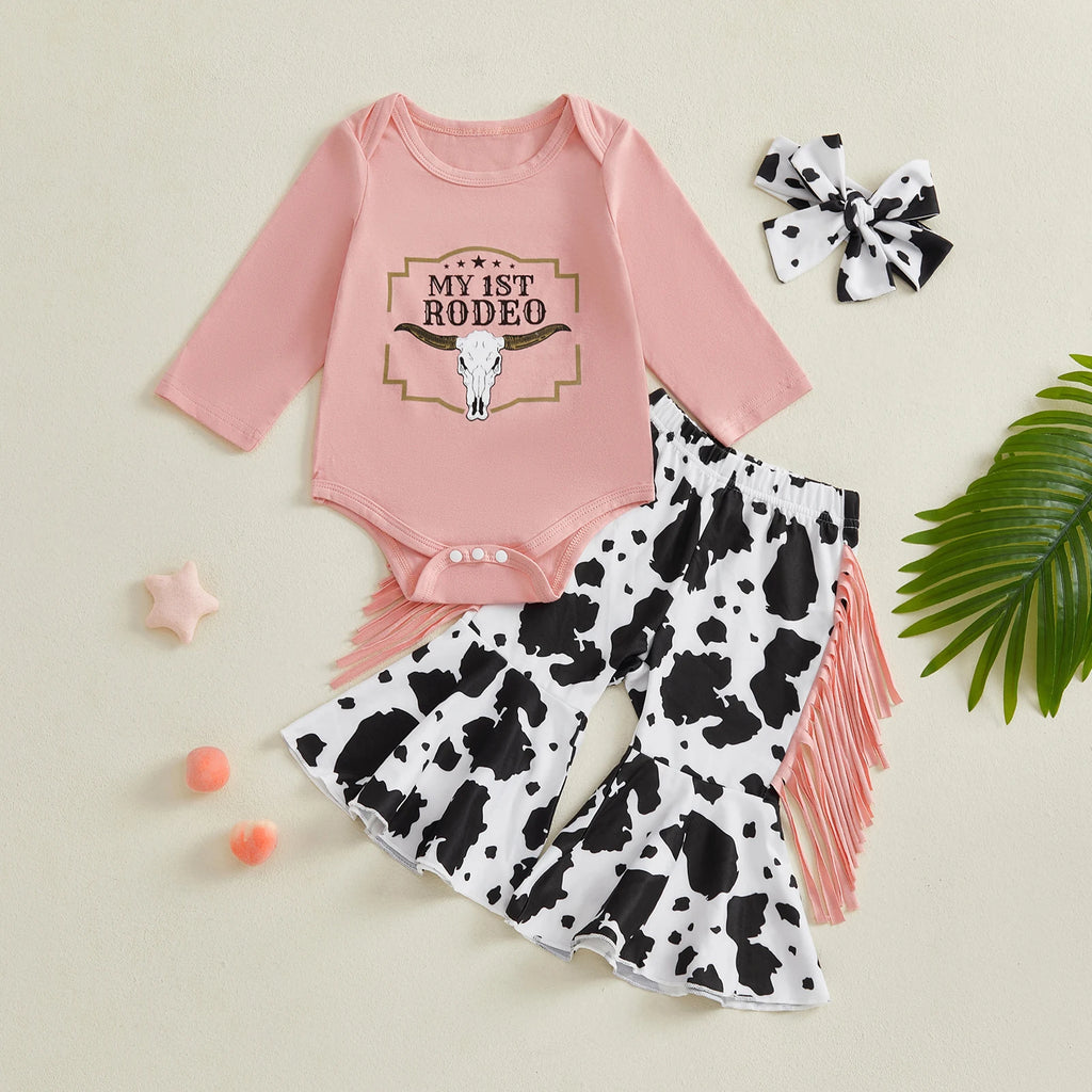 Baby Girl Western Romper & Flare Pants Set