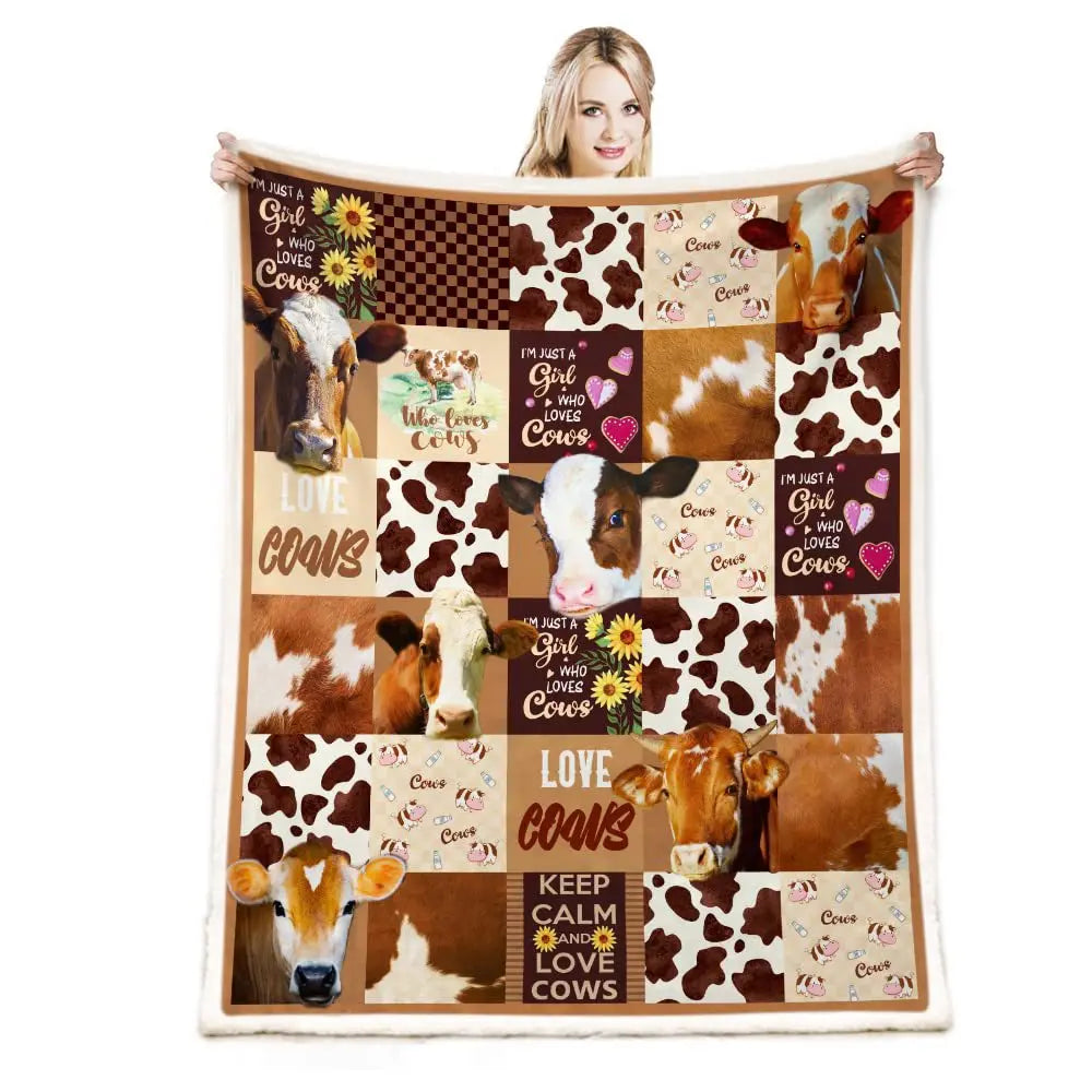Highland Cow & Brown Floral Cozy Flannel Blanket | Farmhouse Throw