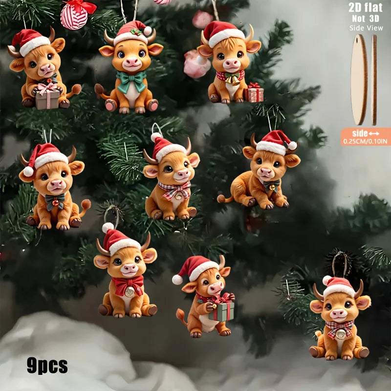 Highland Cow Christmas Tree Ornaments (9-Piece Set)