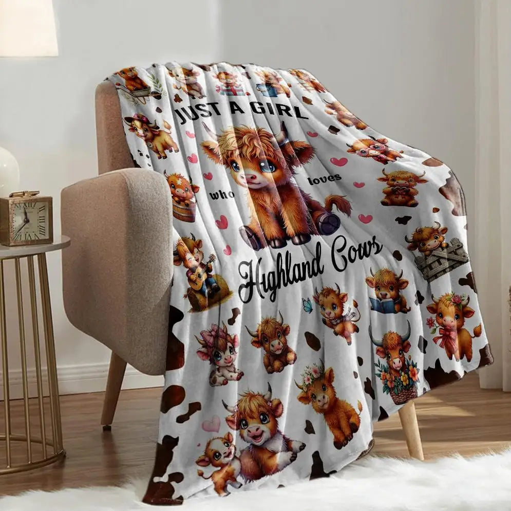 Cute Highland Cow Flannel Throw Blanket