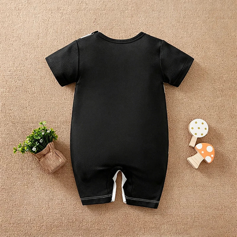 Unisex Baby Cow Horn Print Suspender Romper (0-18M)