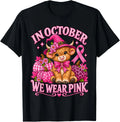 "In October We Wear Pink" Highland Cow Breast Cancer Awareness Tee