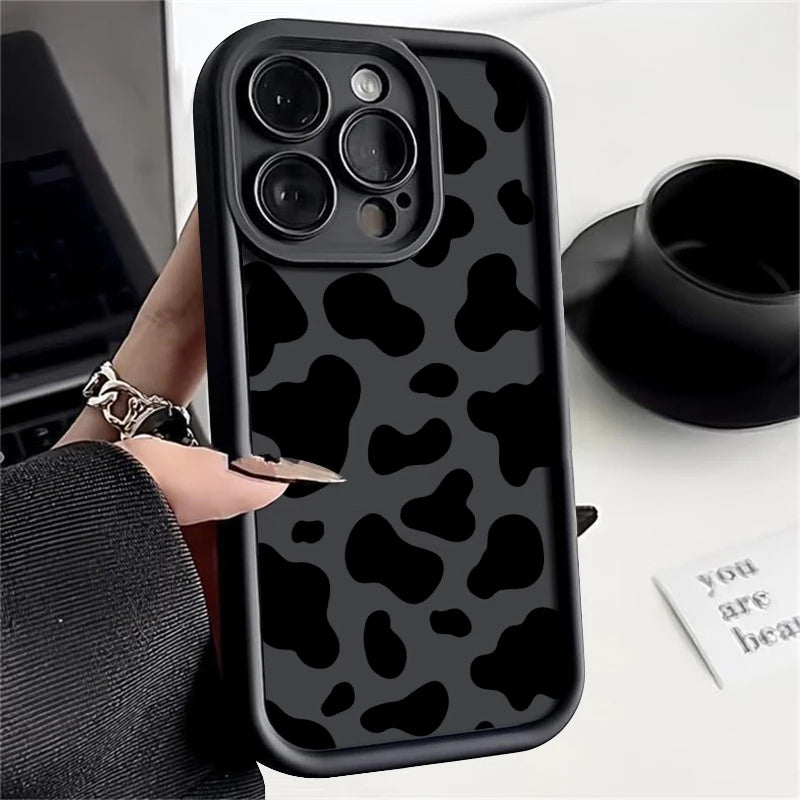 Cute Cow Stripe Pattern Clear Case for iPhone 18 17 16 15 14 13 Pro Max, 17e, 16e | Shockproof Soft Silicone Protective Back Cover