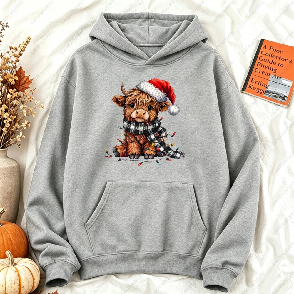Cute Highland Cow Christmas Hoodie - Winter Holiday Pullover