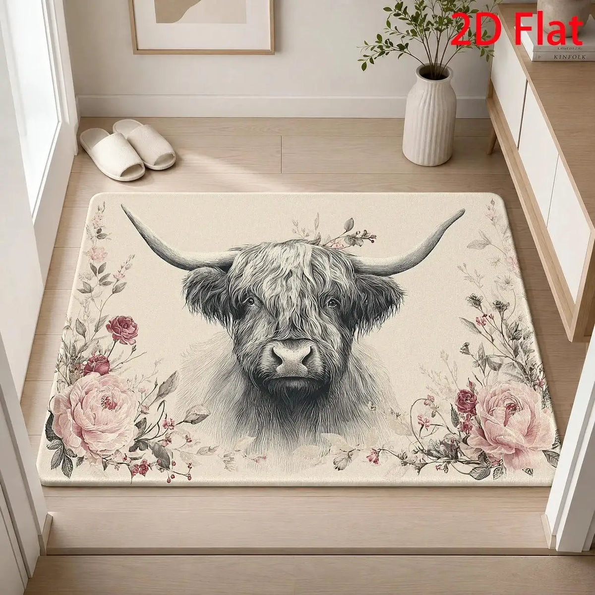 Christmas Highland Cow Doormat | Festive Non-Slip Holiday Entry Mat