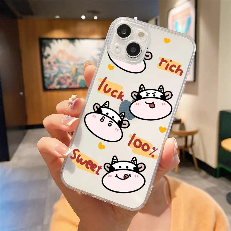 Luxury Cow Print Clear Shockproof Case for iPhone Series
