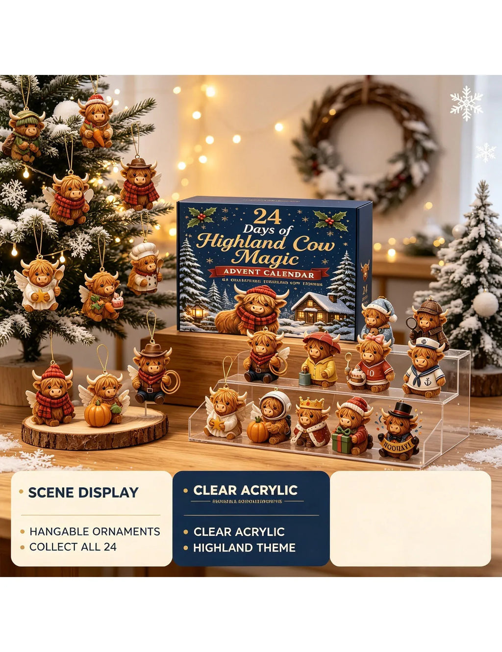 Highland Cow Christmas Countdown Ornament