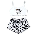 Cute Cow Print Pajama Set - Sleeveless Top & Shorts Loungewear