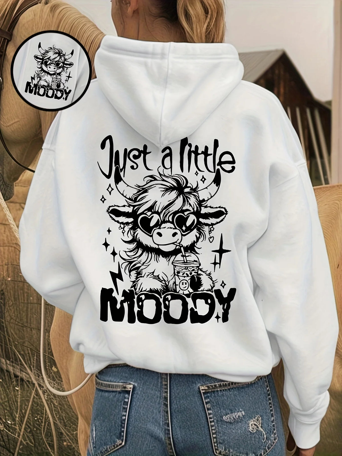 Western Cow Print Letter Graphic Pullover Hoodie
