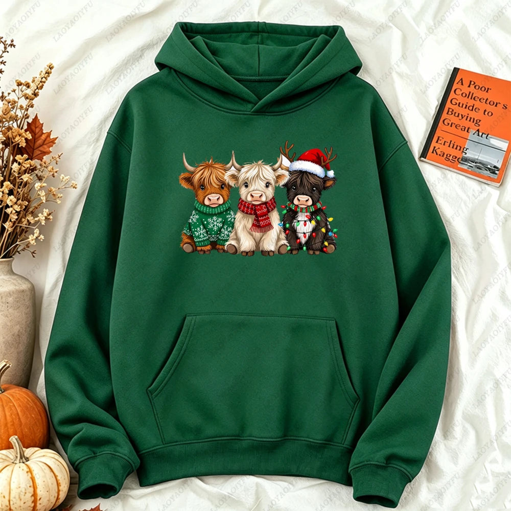 Cute Highland Cow Christmas Hoodie - Winter Holiday Pullover