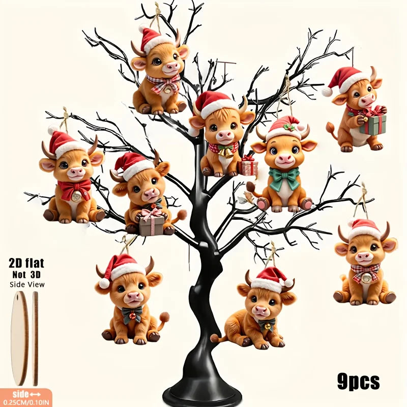 Highland Cow Christmas Tree Ornaments (9-Piece Set)