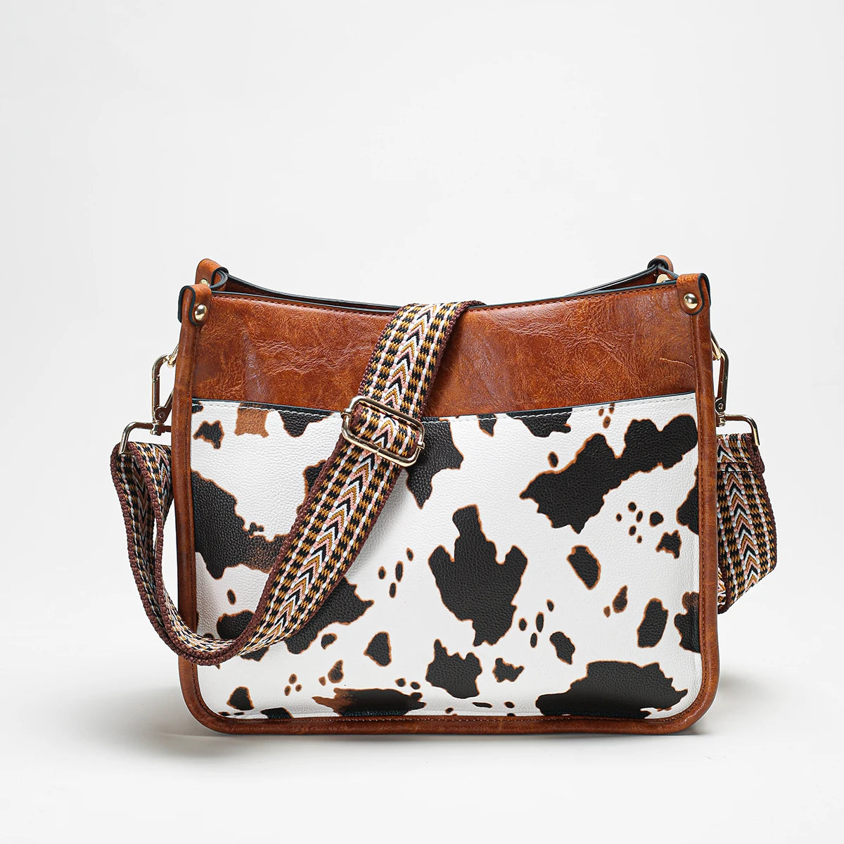 Women's Small PU Leather Crossbody Bag – Cute Fashion Messenger & Shoulder Purse with Trendy Cow Print and Leopard Straps