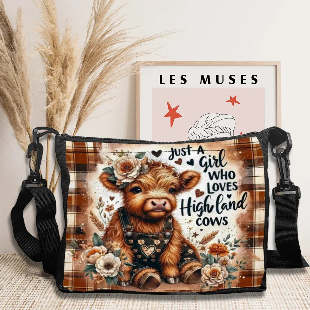 • Highland Cow Floral Crossbody Bag