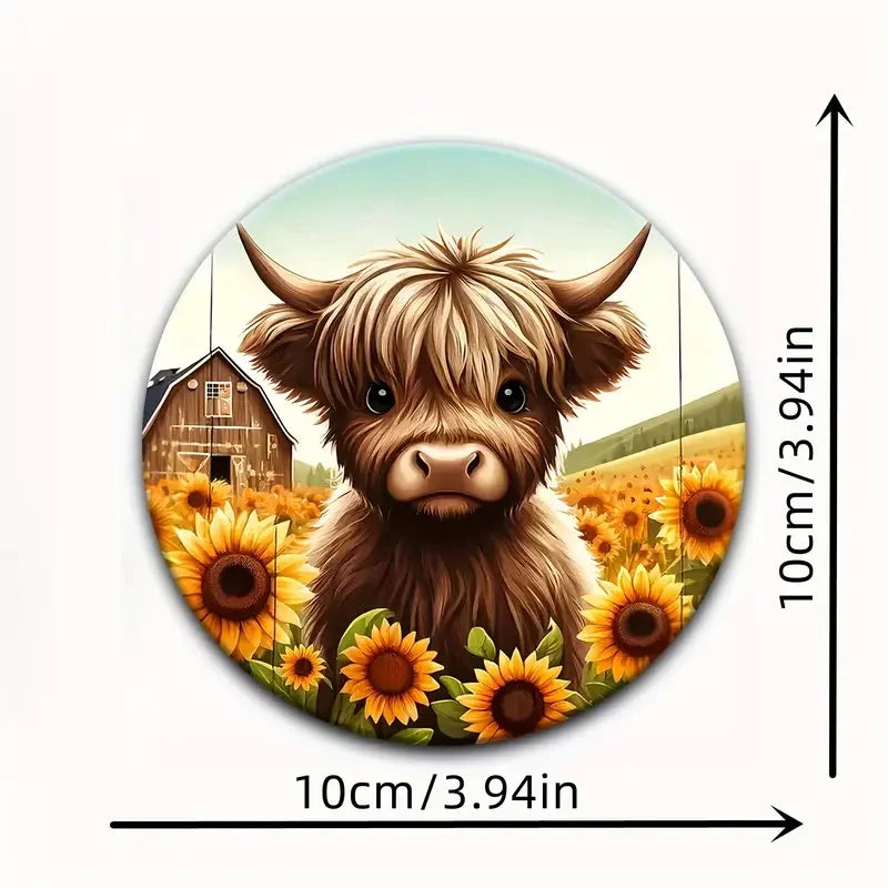 Painted Cartoon Cow Wooden Coasters (6-Piece Set)