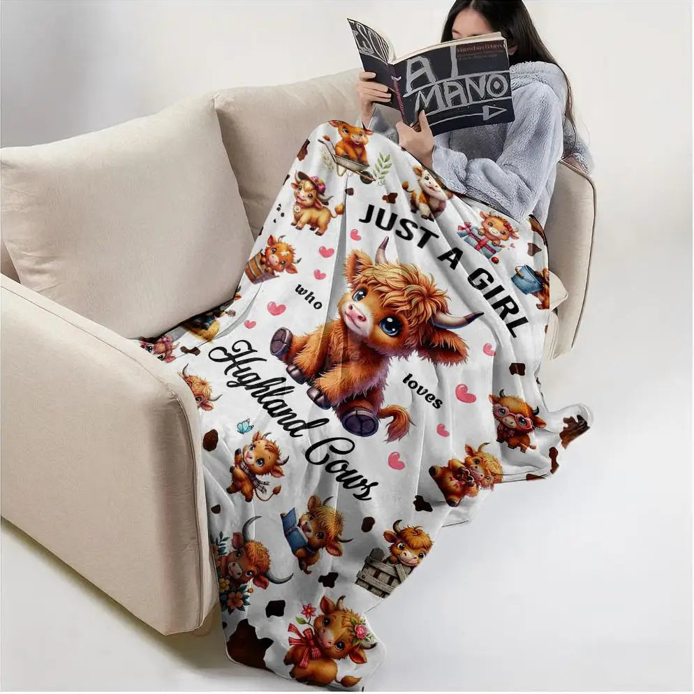 Cute Highland Cow Flannel Throw Blanket