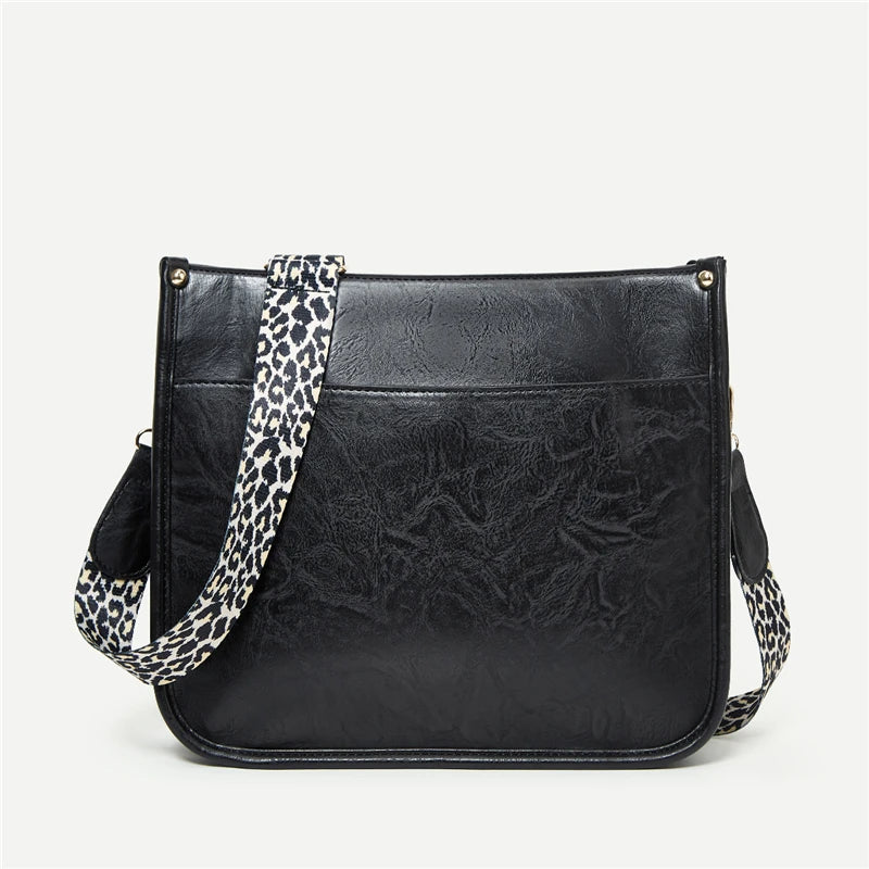 Women's Small PU Leather Crossbody Bag – Cute Fashion Messenger & Shoulder Purse with Trendy Cow Print and Leopard Straps