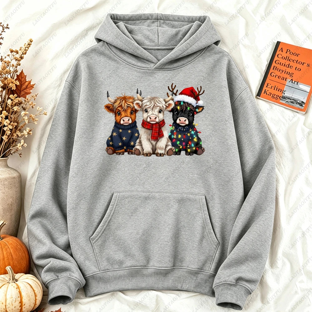 Cute Highland Cow Christmas Hoodie - Winter Holiday Pullover