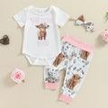 Baby Girl Citgeett Summer Romper & Elastic Pants Set with Bow Headband