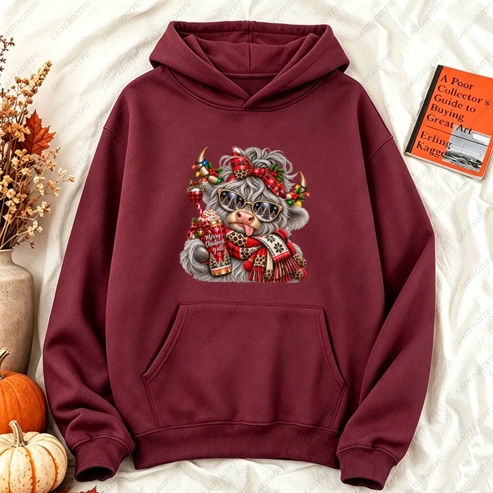 Cute Highland Cow Christmas Hoodie - Winter Holiday Pullover