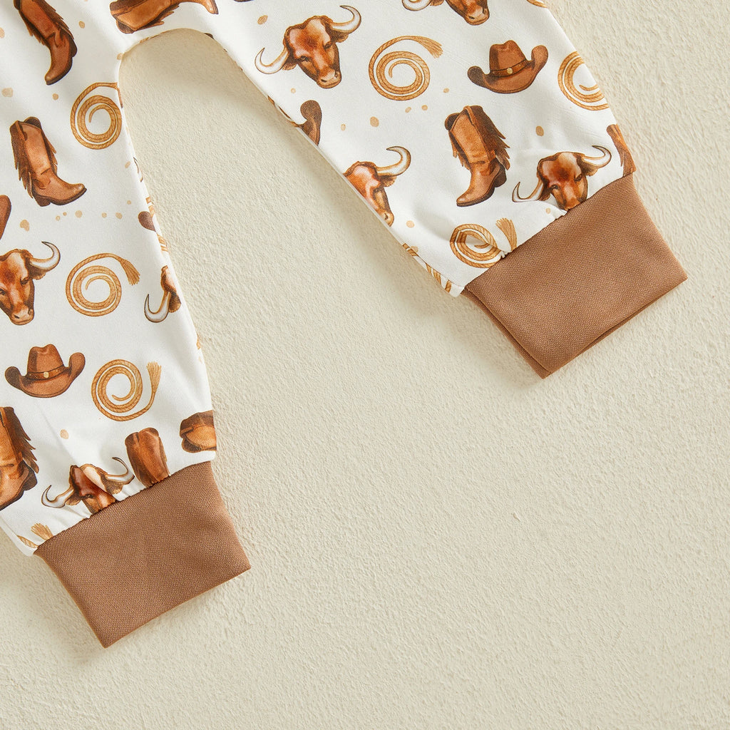 Baby Boy Letter Romper & Cow Print Pants Set with Matching Hat
