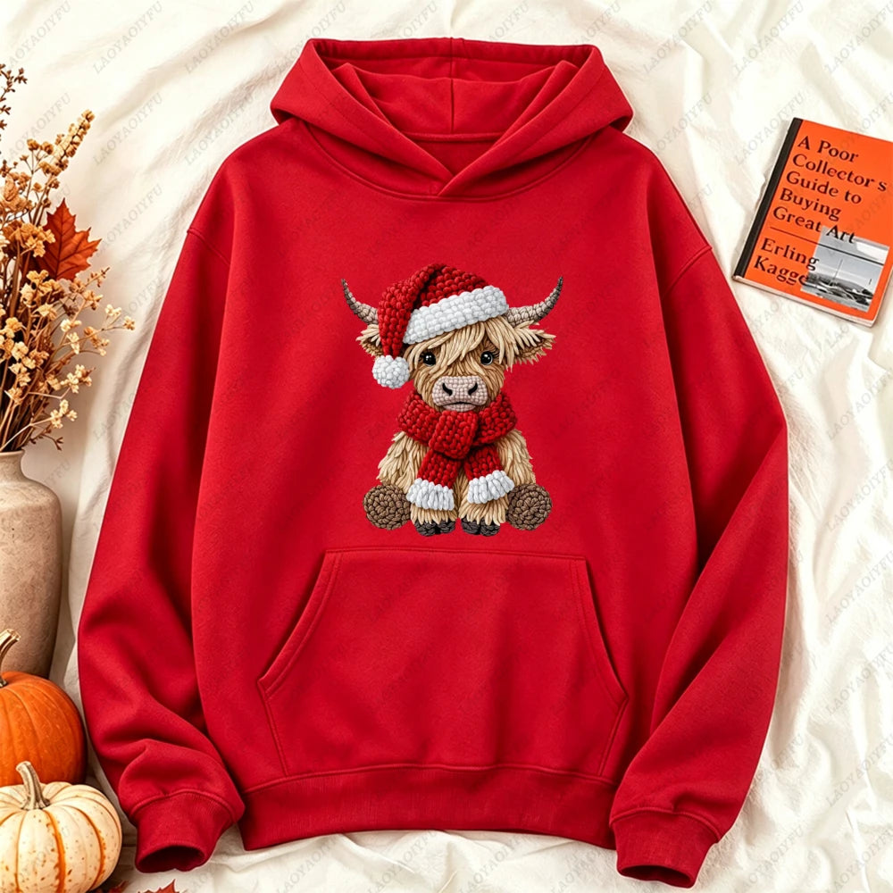 Cute Highland Cow Christmas Hoodie - Winter Holiday Pullover