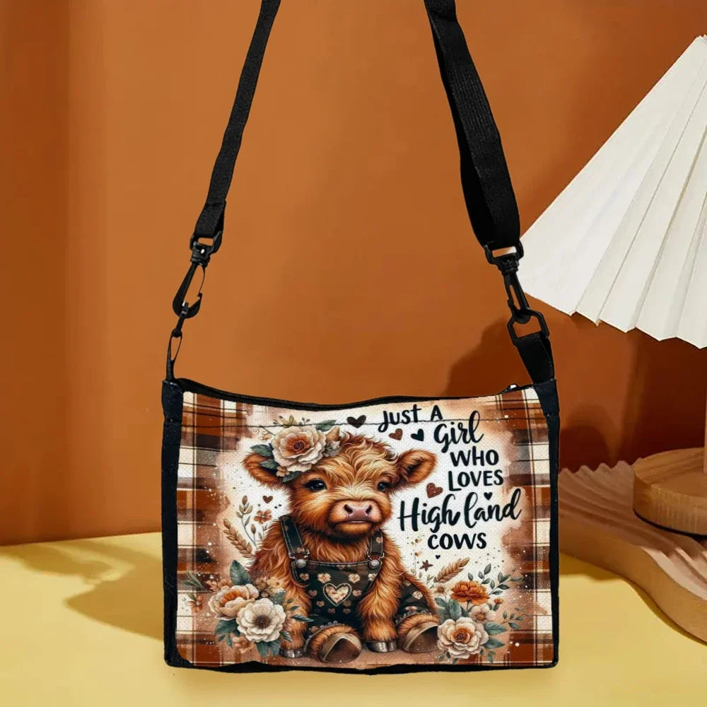 • Highland Cow Floral Crossbody Bag