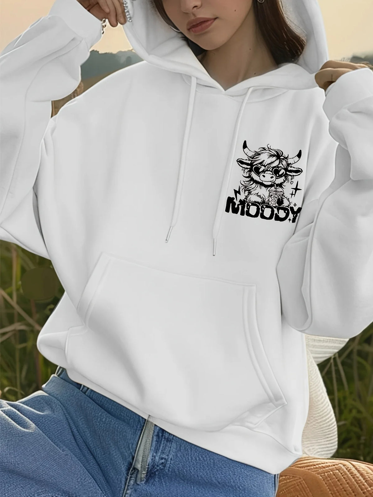 Western Cow Print Letter Graphic Pullover Hoodie