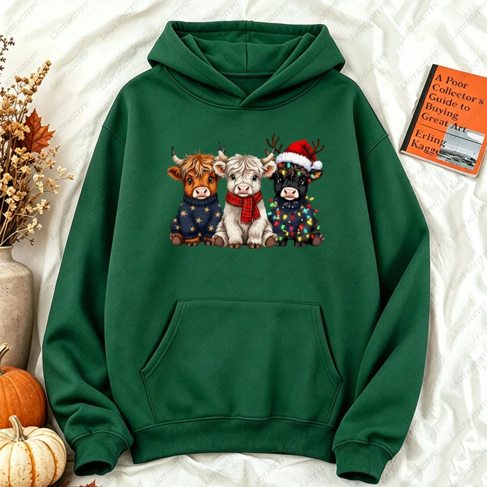 Cute Highland Cow Christmas Hoodie - Winter Holiday Pullover