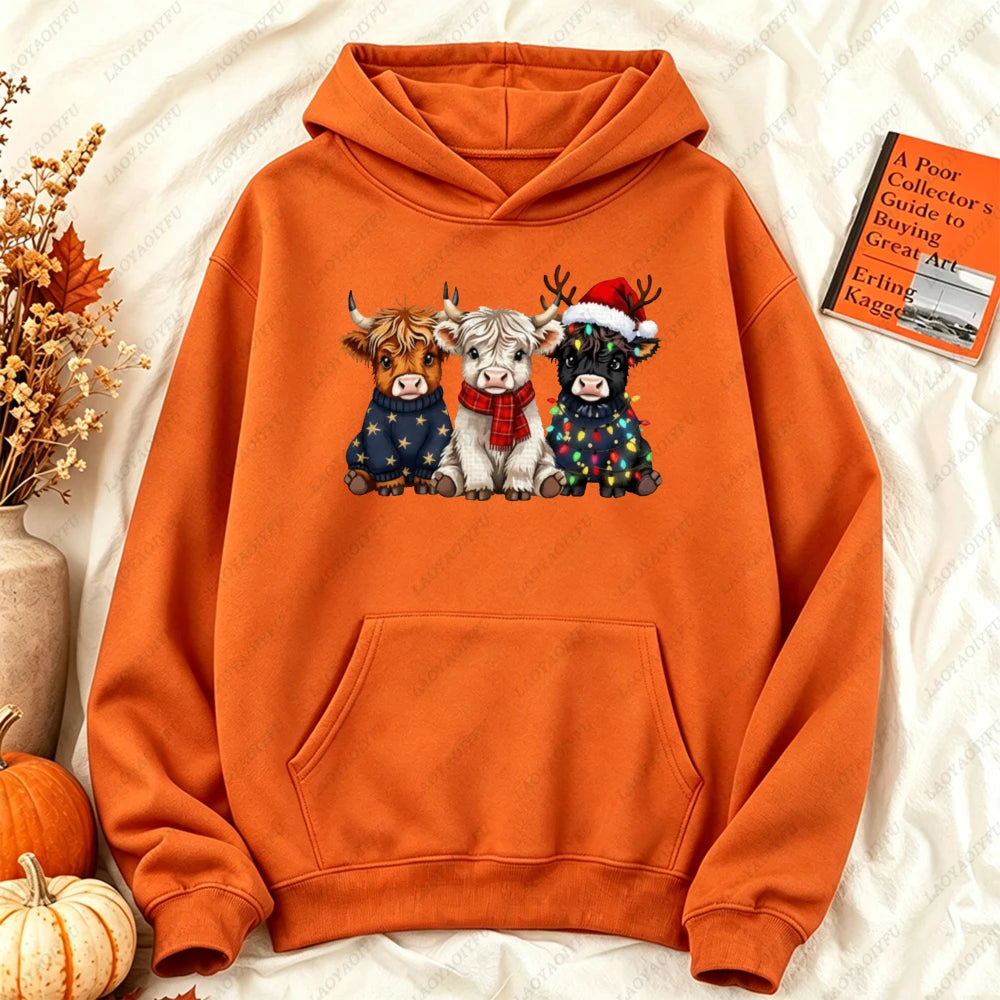 Cute Highland Cow Christmas Hoodie - Winter Holiday Pullover
