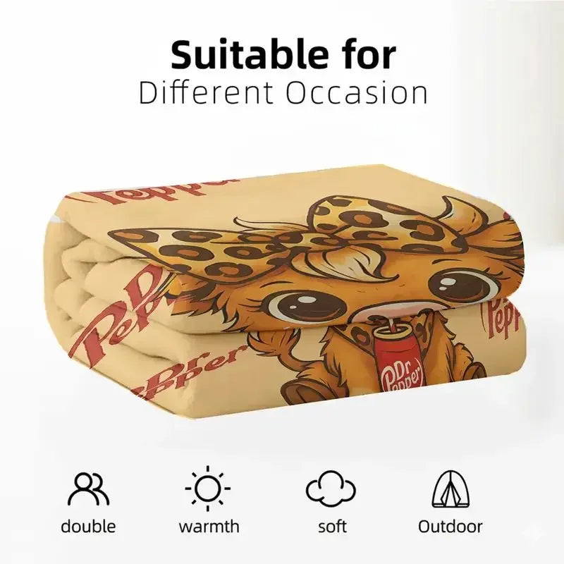 VIKAMA Dr Pepper Highland Cow Flannel Blanket | Cozy Warm Throw