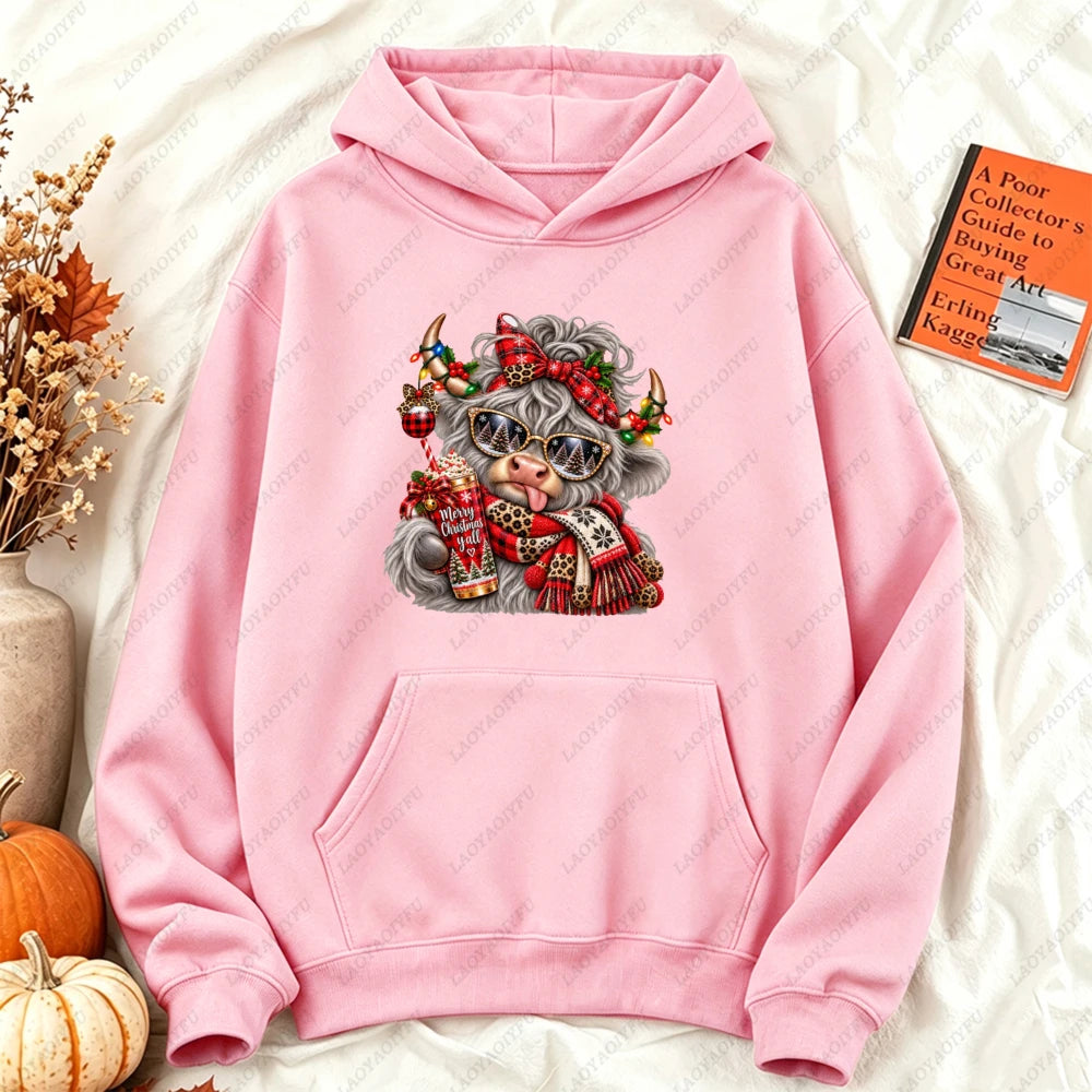 Cute Highland Cow Christmas Hoodie - Winter Holiday Pullover