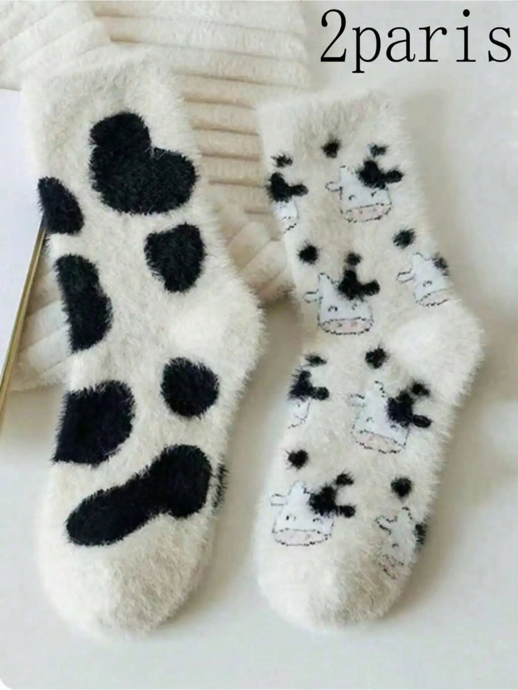 Cute Cartoon Cow Mink Velvet Socks – Soft Plush Winter Sleep Socks
