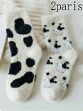 Cute Cartoon Cow Mink Velvet Socks – Soft Plush Winter Sleep Socks